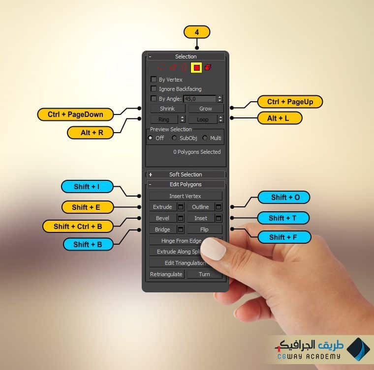 إختصارات التعديل علي الأسطح - Polygons Shortcuts