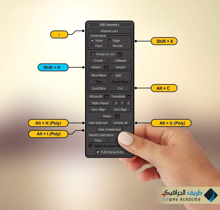 إختصارات التعديل علي الكتلة بشكل عام - Edit Geometry Shortcuts